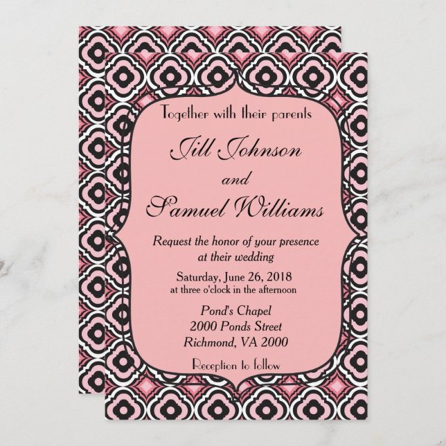 Pretty Pink and Black Modern Wedding Invitation (Front/Back)
