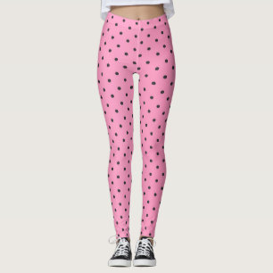 Pretty Pink and Black Polka Dots Leggings