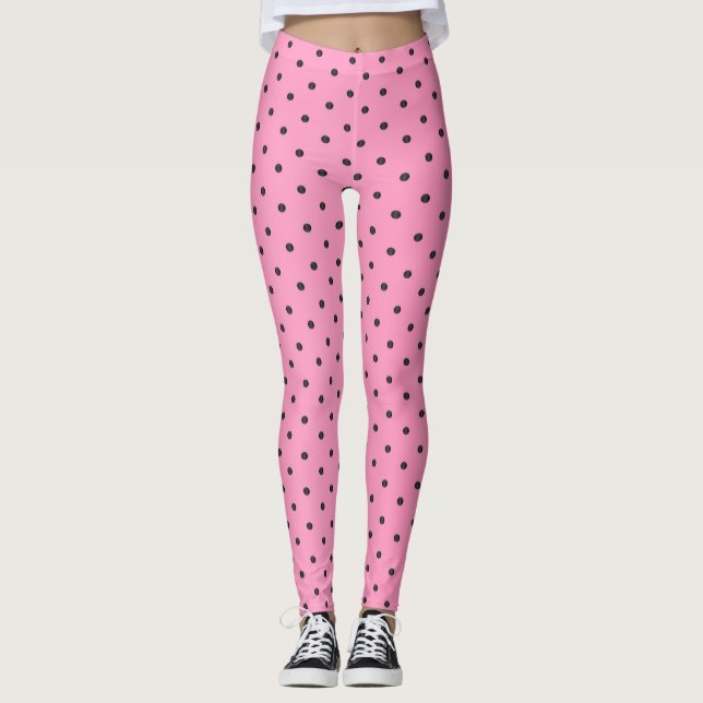 Pretty Pink and Black Polka Dots Leggings (Front)