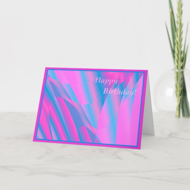 Pretty pink and blue abstract birthday card (Front)