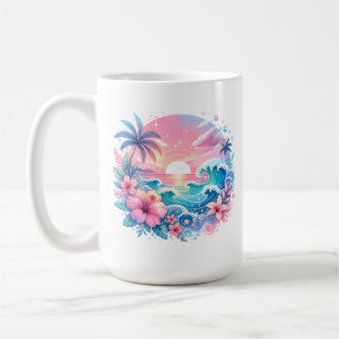 Pretty Pink and Blue Coastal Art Personalized Coffee Mug