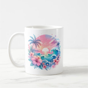 Pretty Pink and Blue Coastal Art Personalized Coffee Mug