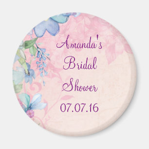 Pretty Pink and Blue Floral Bridal Shower Magnet