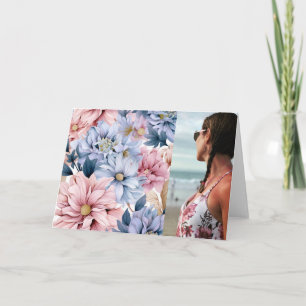 Pretty Pink and Blue Floral Note Card