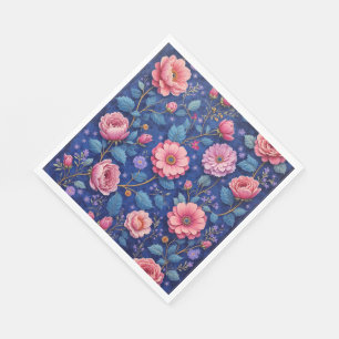 Pretty pink and blue floral pattern napkin