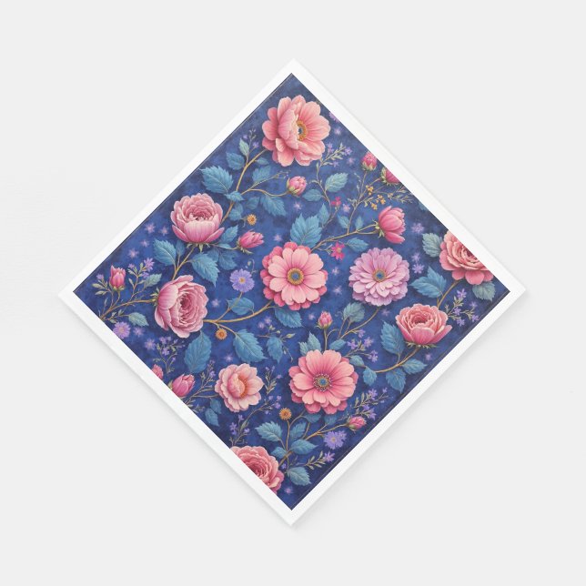 Pretty pink and blue floral pattern napkin (Corner)