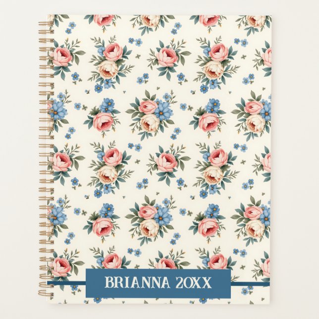 Pretty Pink and Blue Floral Planner (Front)