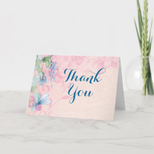 Pretty Pink and Blue Floral Thank You Card