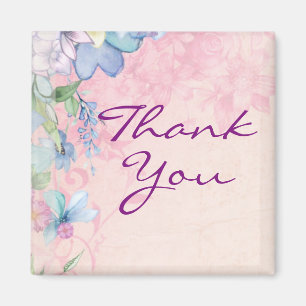 Pretty Pink and Blue Floral Thank You Magnet