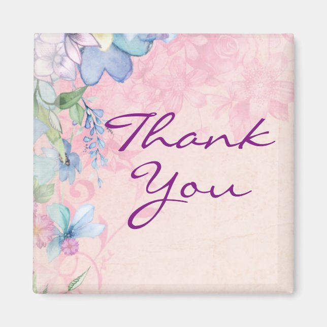 Pretty Pink and Blue Floral Thank You Magnet (Front)