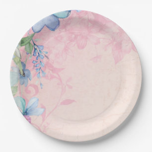 Pretty Pink and Blue Floral Wildflowers Paper Plate