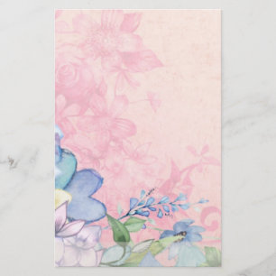 Pretty Pink and Blue Floral Wildflowers Stationery