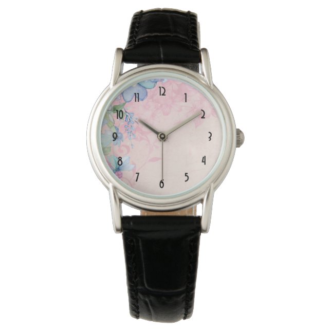 Pretty Pink and Blue Floral Wildflowers Watch (Front)