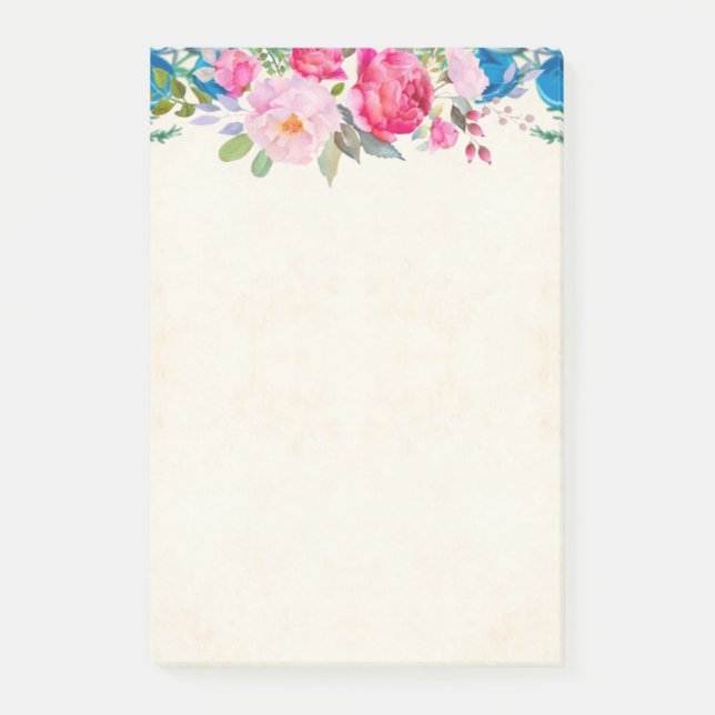Pretty Pink and Blue Flower Border Post-it Notes (Front)