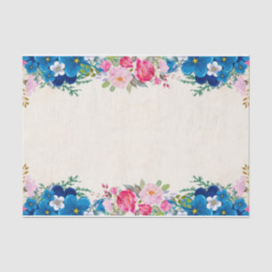Pretty Pink and Blue Flower Border Tissue Paper