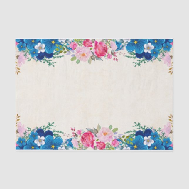 Pretty Pink and Blue Flower Border Tissue Paper (Front)