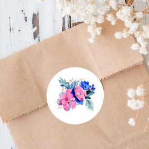 Pretty Pink and Blue Flowers  Classic Round Sticker