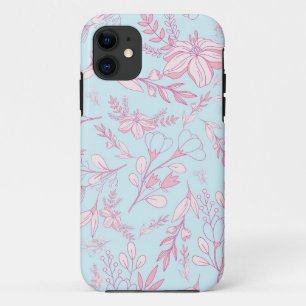 Pretty Pink and Blue Island Florals   Custom iPhone 11 Case