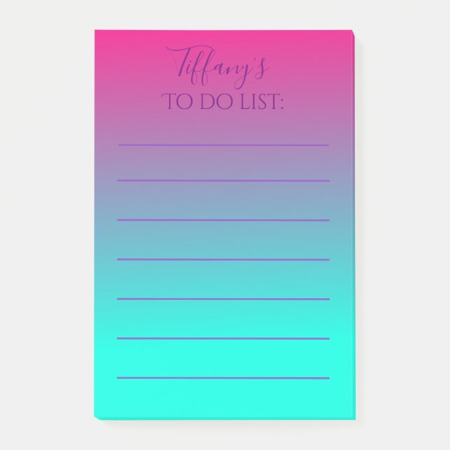 Pretty pink and blue ombre to do list post-it notes (Front)