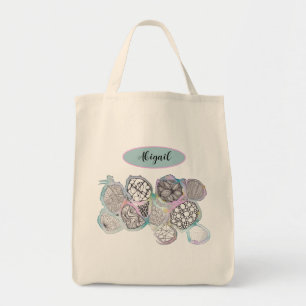 Pretty pink and blue pastel doodle art, your name tote bag