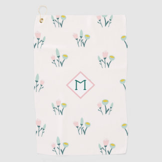 Pretty Pink and Blue Spring Flowers Monogram Golf Towel