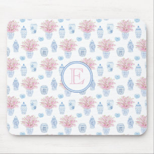 Pretty Pink And Blue Watercolor Chinoiserie Mouse Mat