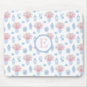 Pretty Pink And Blue Watercolor Chinoiserie Mouse Mat