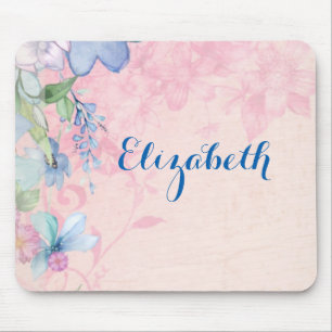 Pretty Pink and Blue Wildflowers Personalised Mouse Mat