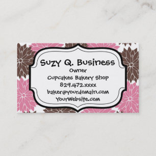 Pretty Pink and Brown Flower Blossoms Floral Print Business Card
