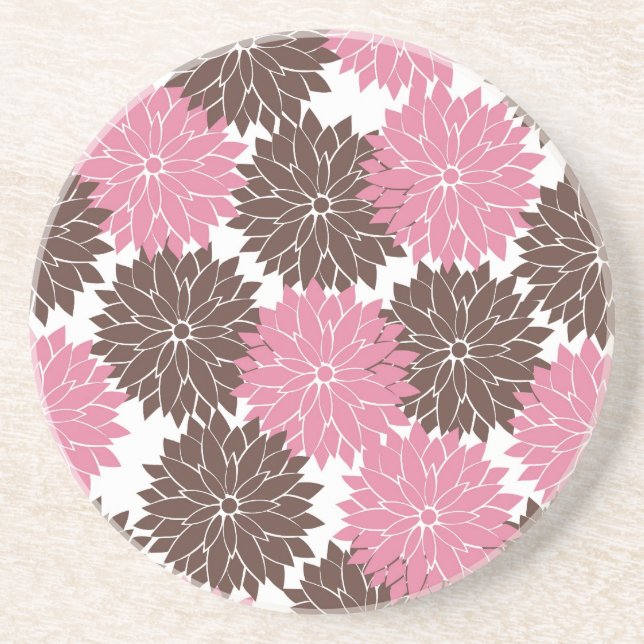 Pretty Pink and Brown Flower Blossoms Floral Print Coaster (Front)