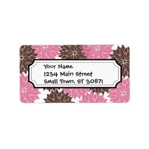 Pretty Pink and Brown Flower Blossoms Floral Print Label