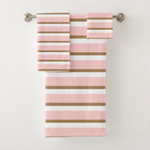 Pretty Pink and Brown Stripes Bath Towel Set