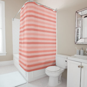 Pretty Pink and Coral Stripes Pattern Shower Curtain