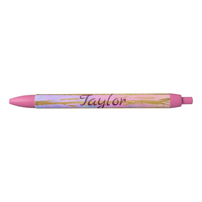Pretty Pink and Gold Chic Black Ink Pen (Front)