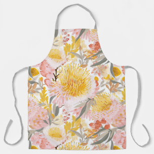 Pretty Pink and Gold Coastal Banksia Floral Apron