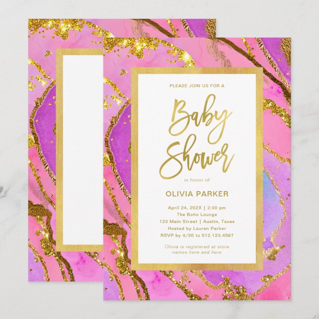 Pretty Pink and Gold Geode | Baby Shower Invitation (Front/Back)
