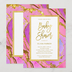 Pretty Pink and Gold Geode Baby Shower Invitation