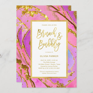 Pretty Pink and Gold Geode   Brunch and Bubbly Invitation