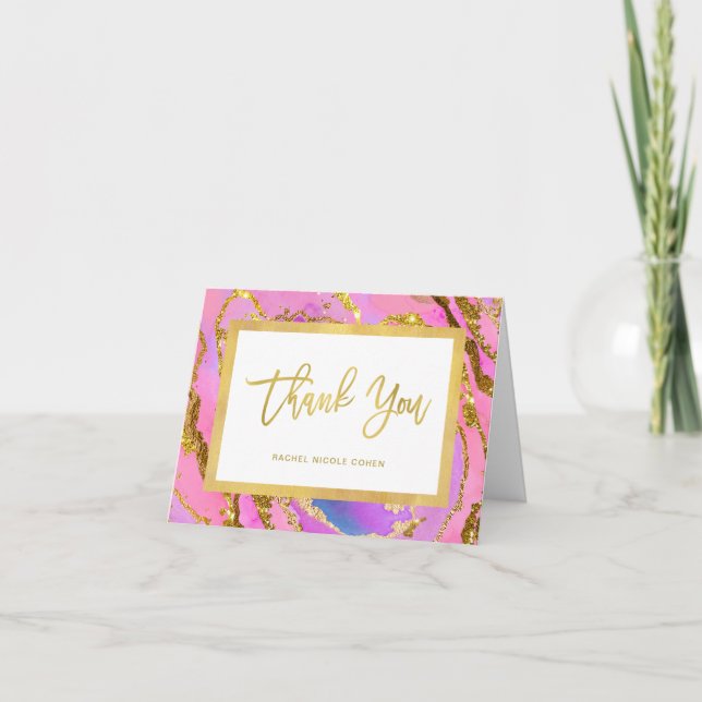 Pretty Pink and Gold Geode | Thank You Card (Front)
