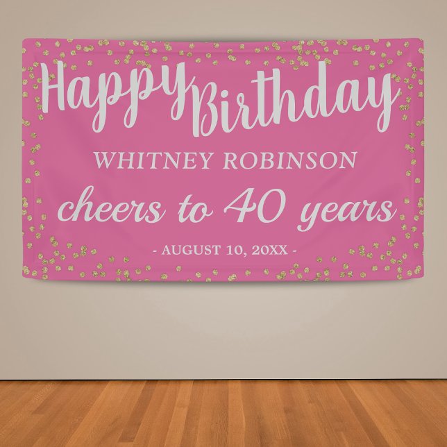 Pretty Pink and Gold Glitter Adult Birthday Banner (Creator Uploaded)
