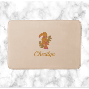Pretty Pink and Gold Glitter Tropical Toucan Bird Bath Mat