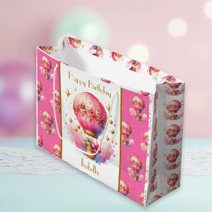 Pretty Pink and Gold Hot Air Balloons Personalised Large Gift Bag
