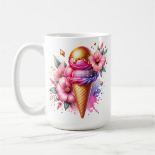 Pretty Pink and Gold Ice Cream Cone Personalised Coffee Mug