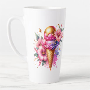 Pretty Pink and Gold Ice Cream Cone Personalised Latte Mug