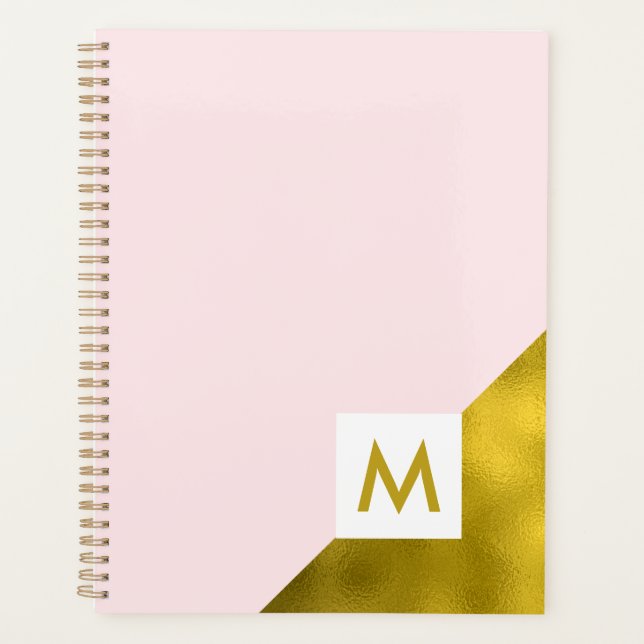 Pretty Pink and Gold Monogram Planner (Front)