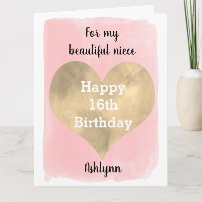 Pretty Pink and Gold Niece 16th Birthday Big Card (Front)