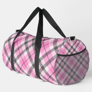 PRETTY PINK AND GRAY PLAID PATTERNS DUFFLE BAG