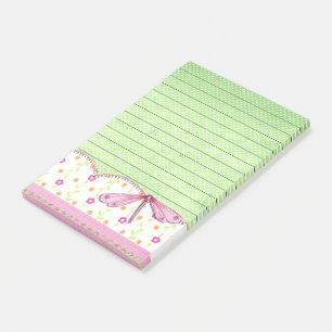 Pretty Pink and Green Floral with Dragonfly Post-it Notes
