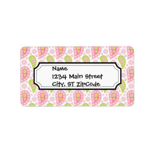 Pretty Pink and Green Paisley Pattern Label