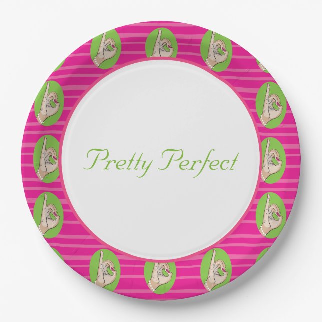 Pretty Pink and green paper plates (Front)